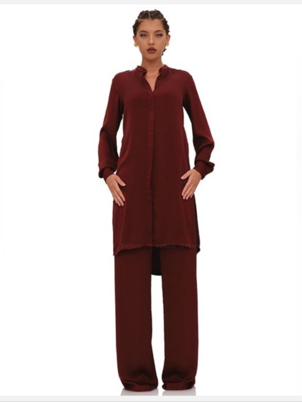 Andrea Iyamah Uchi Pants‎ Chocolate Brown Satin Wide Leg High Waist NWT Small